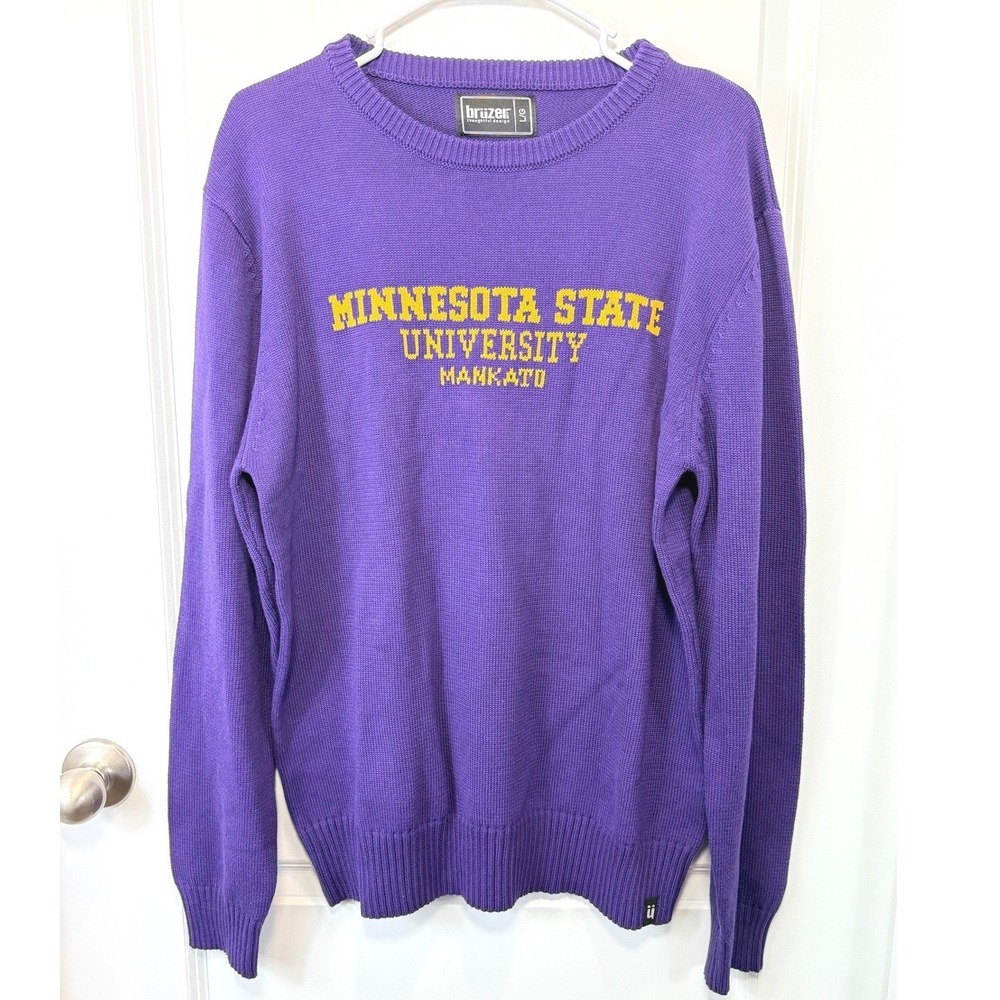 Bruzer Minnesota State Mankato Mens L Purple Knit Sweater Cotton Embroidered Lrg